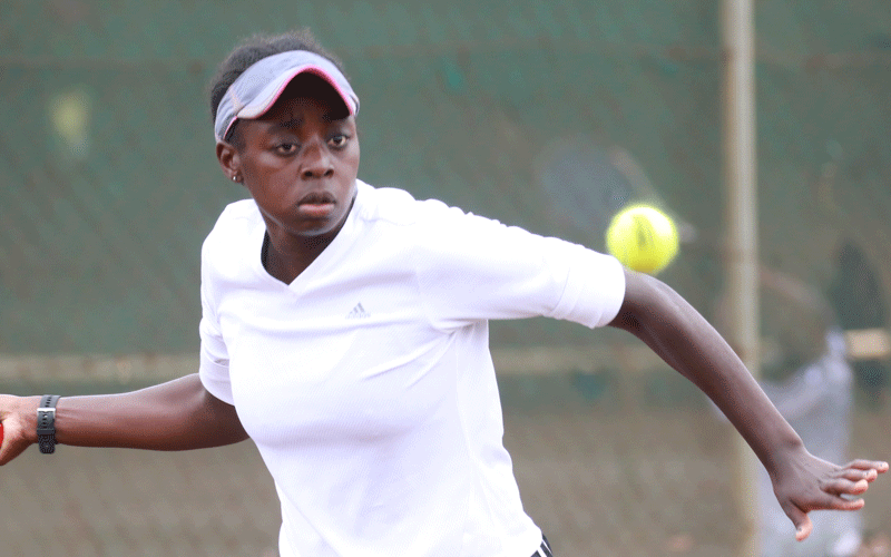 Angella Okutoyi in action in the women singles finals at Nairobi Club yesterday. Photo/PD/ALEX NJUE