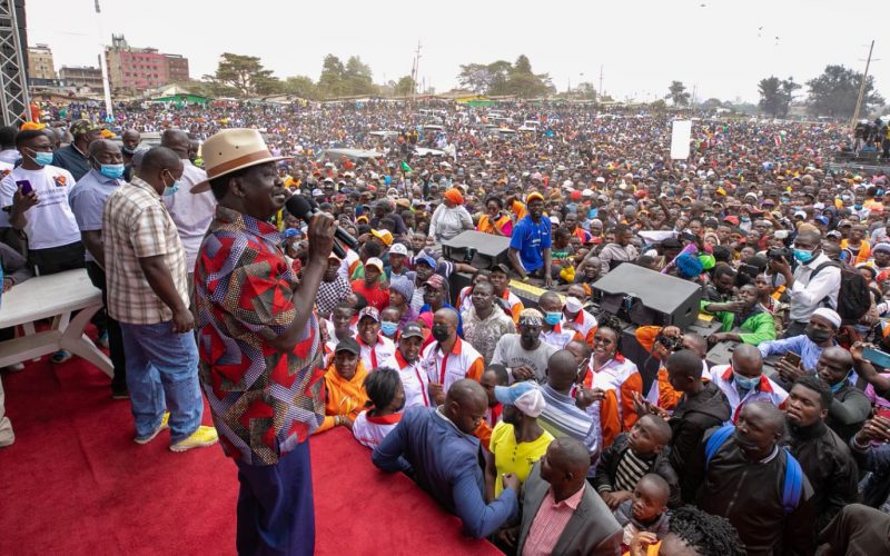 ODM leader Raila Odinga addresses a crowd in Kamukunji grounds at a past event. PHOTO/Courtesy
