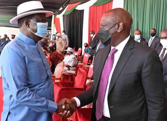 Azimio leader Raila Odinga and his Kenya Kwanza counterpart William Ruto. PHOTO/Courtesy