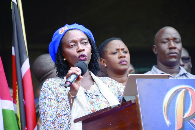 Martha Wangari Karua reading her speech after accepting her nomination as the Deputy President Candidate.