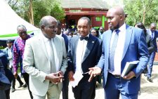 IEBC chair Wafula Chebukati (left) with independent presidential candidate Felix Kiprono (centre) and his running mate Festus Mbathi at the Bomas of Kenya yesterday. PHOTO/ Kenna CLAUDE