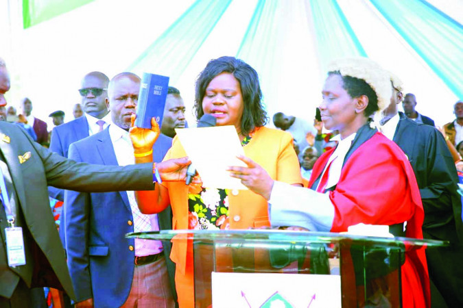 Homabay governor Gladys Wanga taking the oath of office.