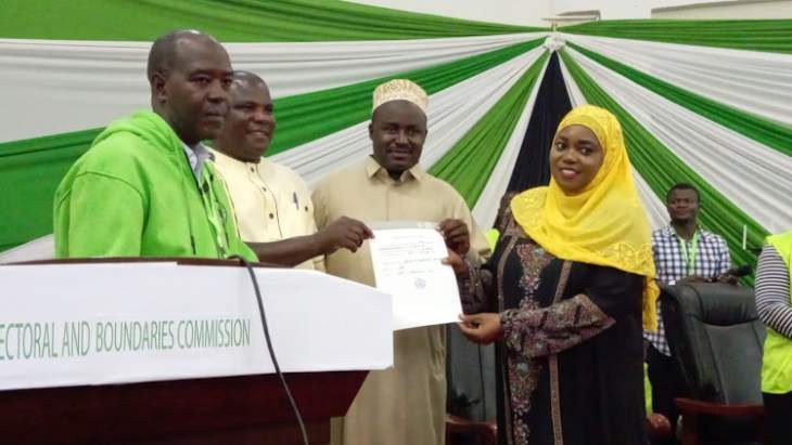 Kwale governor-elect Fatuma Achani collects her certificate. PHOTO/Courtesy