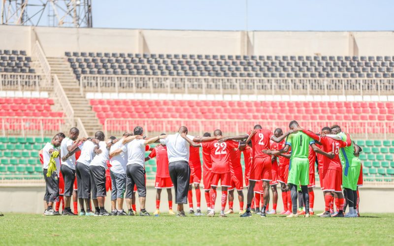 Harambee Stars players in a training session at Nyayo Stadium. PHOTO/Harambee Stars/Twitter