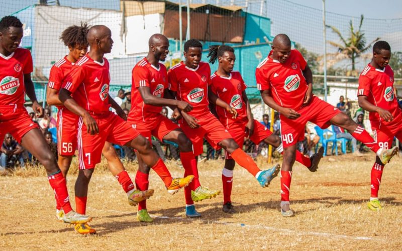 Kinera Black Stars celebrate a goal in NSL action. PHOTO/Kibera Black Stars/Facebook.