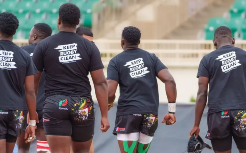 Kenya U20 players donning Keep Rugby Clean t-shirts. PHOTO/World Rugby.