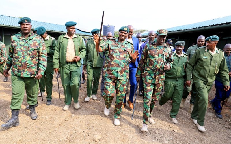 Narok Governor Patrick Ole Ntutu in a compact uniform joined rangers in Maasai mara game reserve to celebrate the world rangers day that was marked on Monday August 31, 2023. PHOTO/George Sayagie