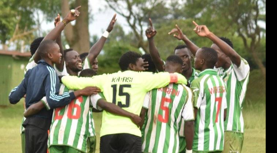 Nzoia Sugar FC players celebrate a goal in a previous match. PHOTO/Nzoia Sugar/Facebook