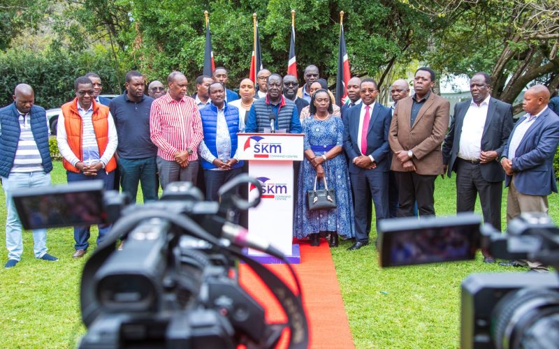 Azimio leader Raila Odinga reads the statement on behalf of the coalition.
