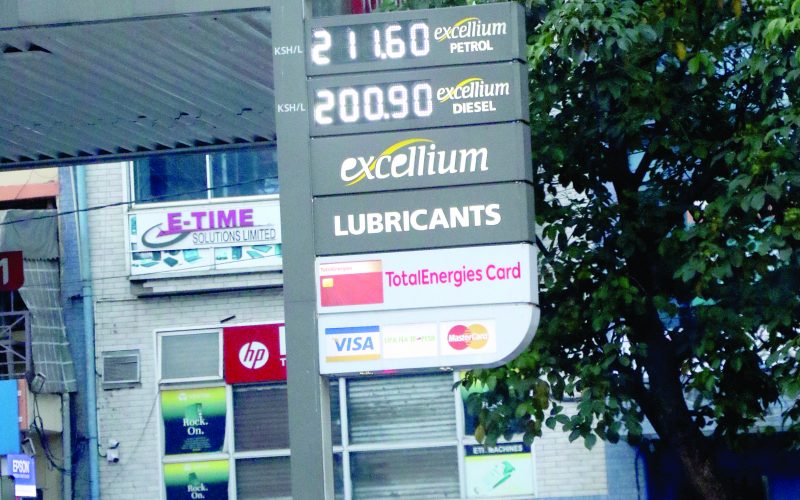 A petrol station price sign board showing fuel prices. PHOTO/Kenna Claude