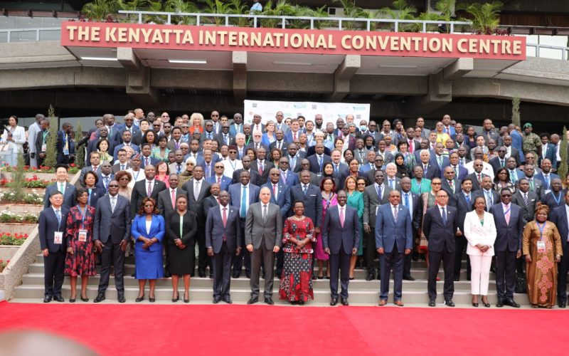 President William Ruto with other leaders at the Africa Climate Summit at KICC. 