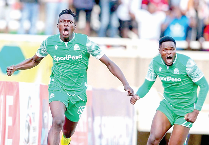 Rooney Onyango and Benson Omalla celebrate after netting goals during a past event. COURTESY/GOR MAHIA (X)