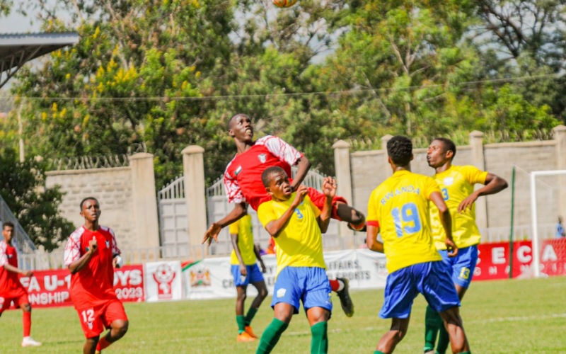 Rwanda and Sudan vie for the ball in CECAFA. PHOTO/CECAFA Online/X