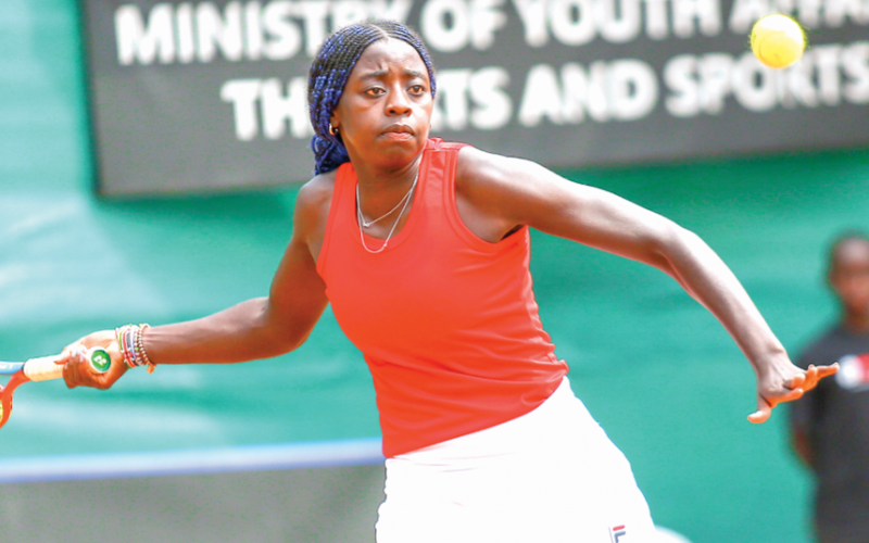 Angela Okutoyi in action during a past tennis tournament. PHOTO/Philip Kamakya