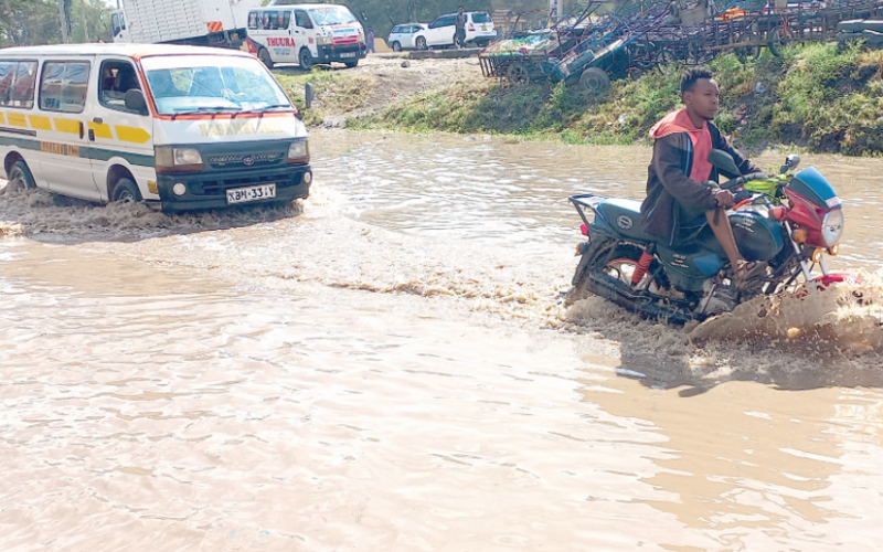 A flooded road in Kitengela, Kajiado county. PHOTO/Christine Musa