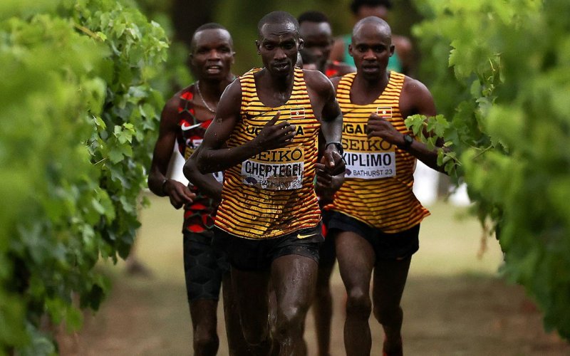 Joshua Cheptegei and Jacob Kiplimo at the World Cross Country Championships in Bathurst. PHOTO/Getty Images