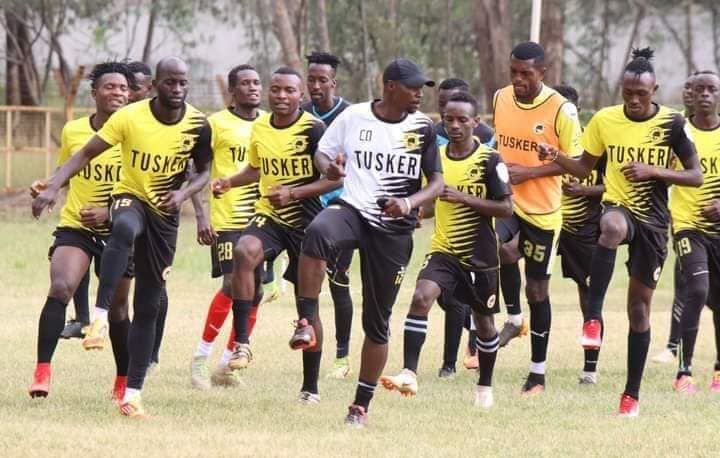 Charles Okere leads Tusker in a warm up session. PHOTO/Charles Okere/Facebook