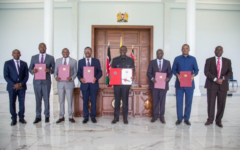 President William Ruto and other leaders after signing into law the Statute Law (Miscellaneous Amendment) Bill 2024. PHOTO(@HonWetangula)/X