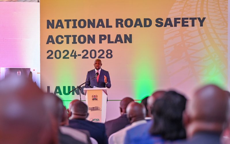 Roads and Transport CS Kipchumba Murkomen during the launch of the National Road Safety Action Plan 2024-2028. PHOTO/(@kipmurkomen)/X
