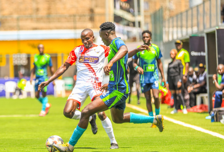 Kakamega Homeboyz in action against KCB in FKF Cup action. PHOTO/(@FKFCup)X