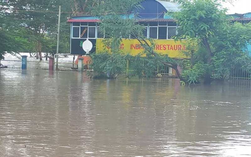A hotel submerged in water after River Athi burst its banks. PHOTO/Christine Musa